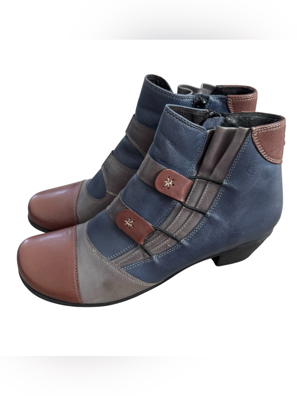 Anthropologie Fidji Leather Booties Ankle Boots Size 36.5 Multi Color Side Zip - Picture 5 of 11